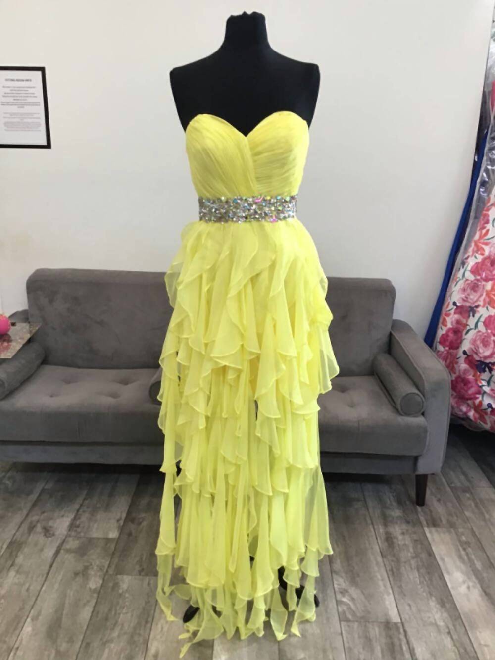 NEW MAC DUGGAL women's strapless dress in lemon